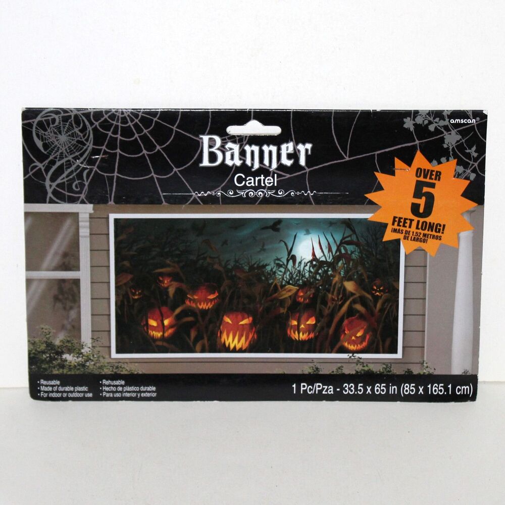 Halloween Banner Creepy Pumpkins 33” x 65” in indoor outdoor 5’ long plastic
